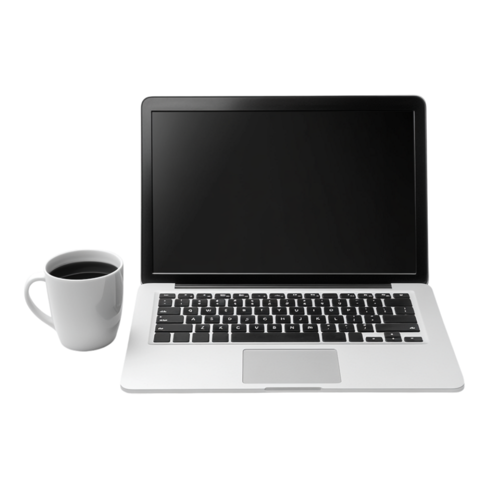 Laptop and Cup on a Table Isolated Against a transparent Background png