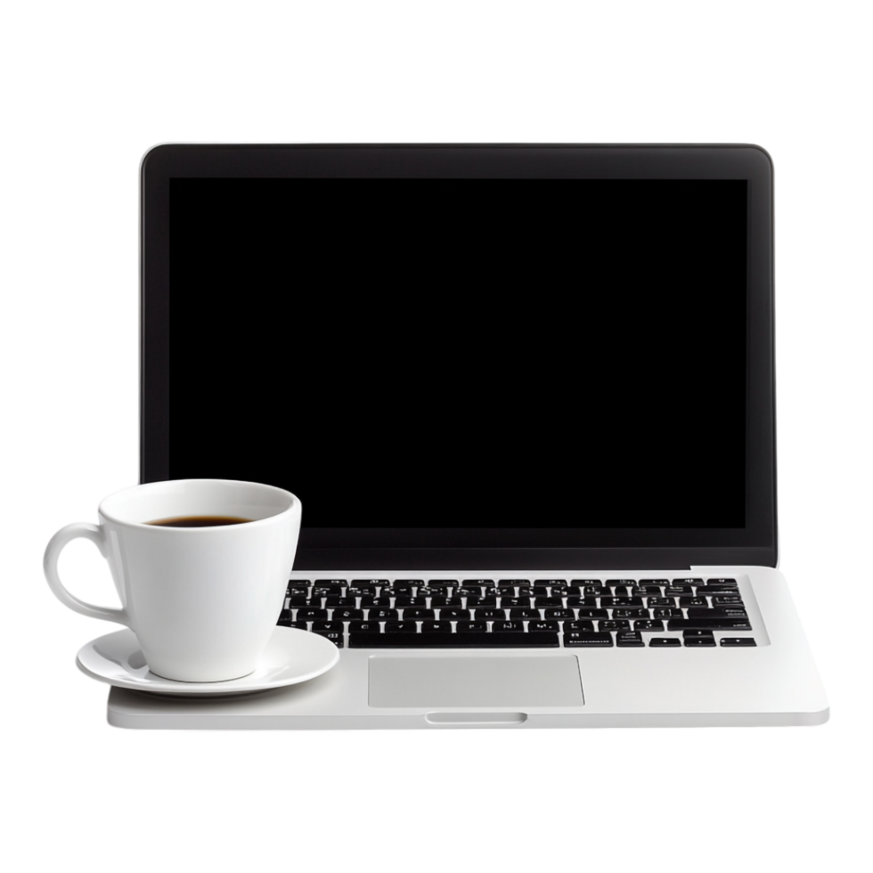 Laptop and Cup on a Table Isolated Against a transparent Background png