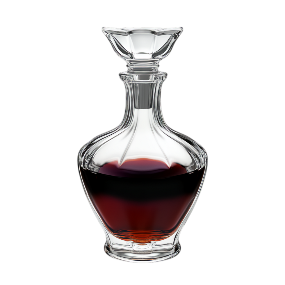 PNG Elegant Glass Decanter with Dark Liquid Against Transparent Background for Beverage Branding, Home Decor, or Elegant Marketing Campaigns