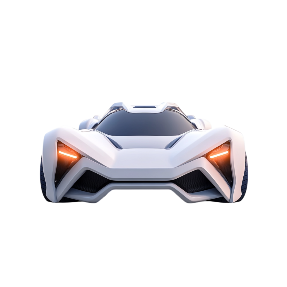 White future car 3D cartoon front view 3D rendering png