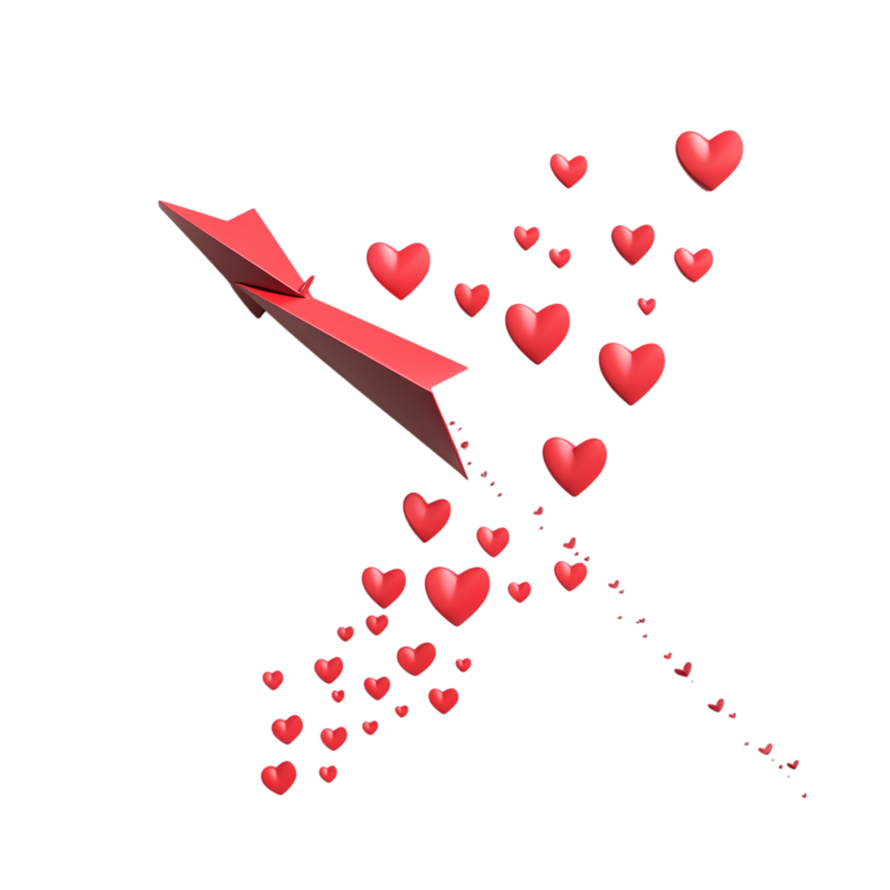 PNG Paper Airplane with Hearts Against Transparent Background Realistic Design for Love Letters, Valentine's Day Themes, or Creative Projects