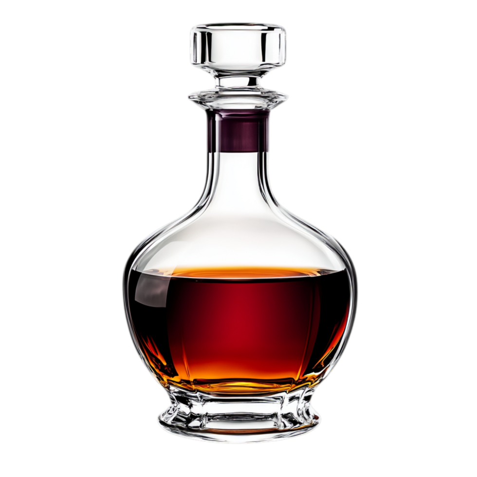 PNG Elegant Glass Decanter with Dark Liquid Against Transparent Background for Beverage Branding, Home Decor, or Elegant Marketing Campaigns