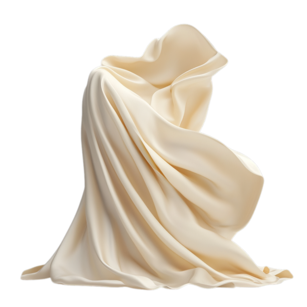 PNG Creamy Draped Fabric, A Textural Study Against Transparent Background for Textile Design, Artistic Projects, or Elegant Backdrops