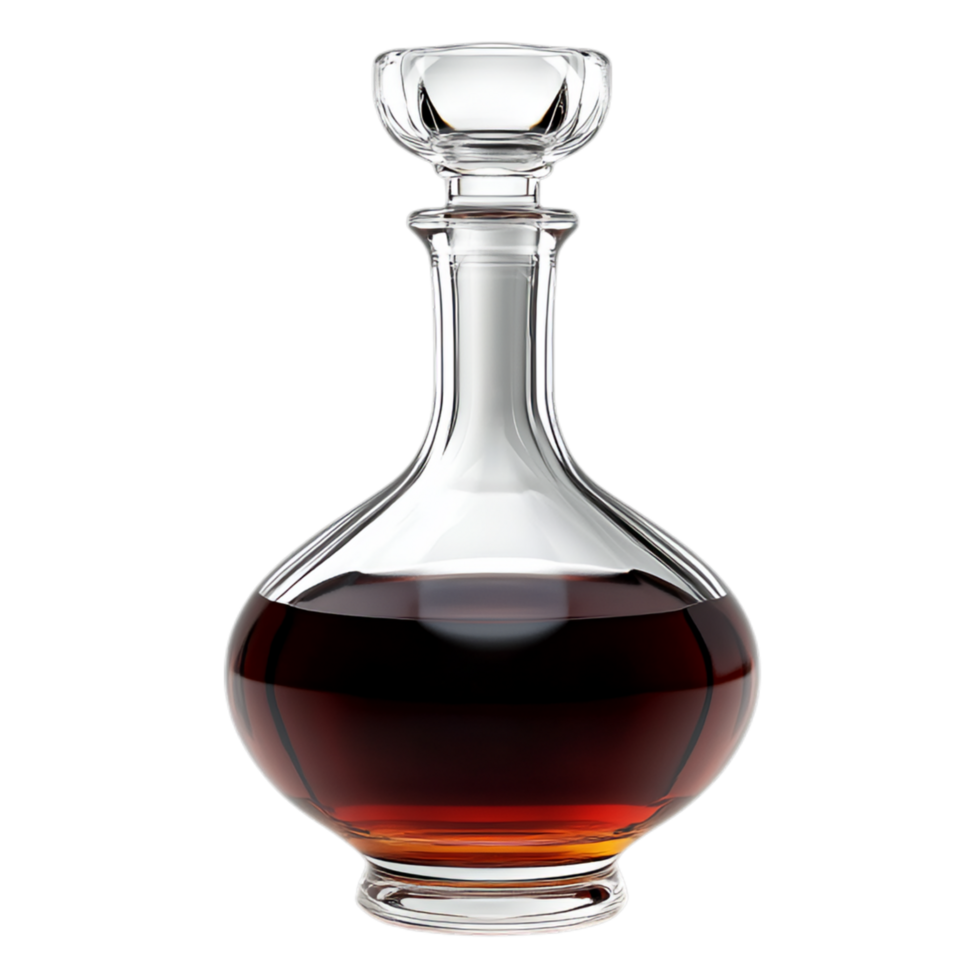 PNG Elegant Glass Decanter with Dark Liquid Against Transparent Background for Beverage Branding, Home Decor, or Elegant Marketing Campaigns
