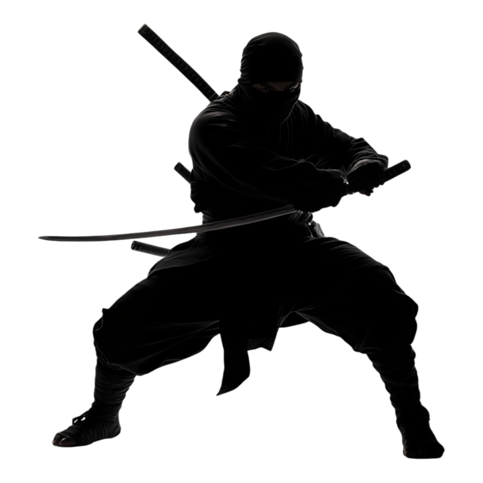 Ninja silhouette isolated against a white background png