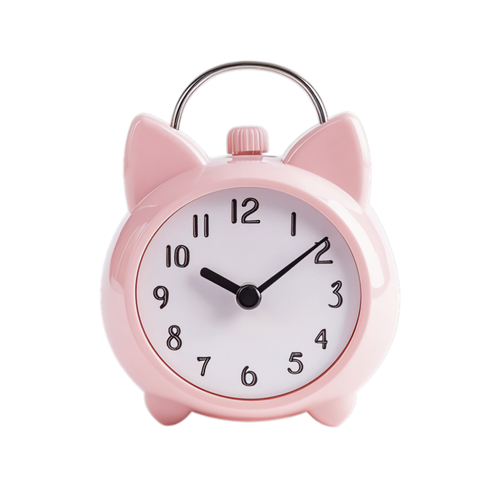 PNG Cute Pink Alarm Clock Against Transparent Background for Morning-Themed Designs, Decorative Concepts, or Lifestyle Branding