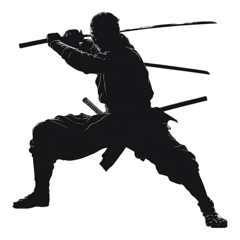 Ninja silhouette isolated against a white background png