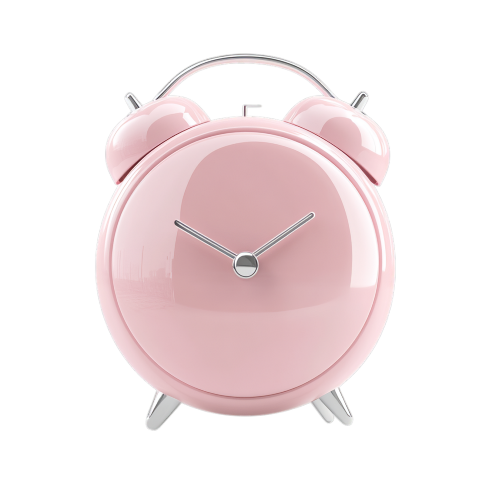 PNG Cute Pink Alarm Clock Against Transparent Background for Morning-Themed Designs, Decorative Concepts, or Lifestyle Branding