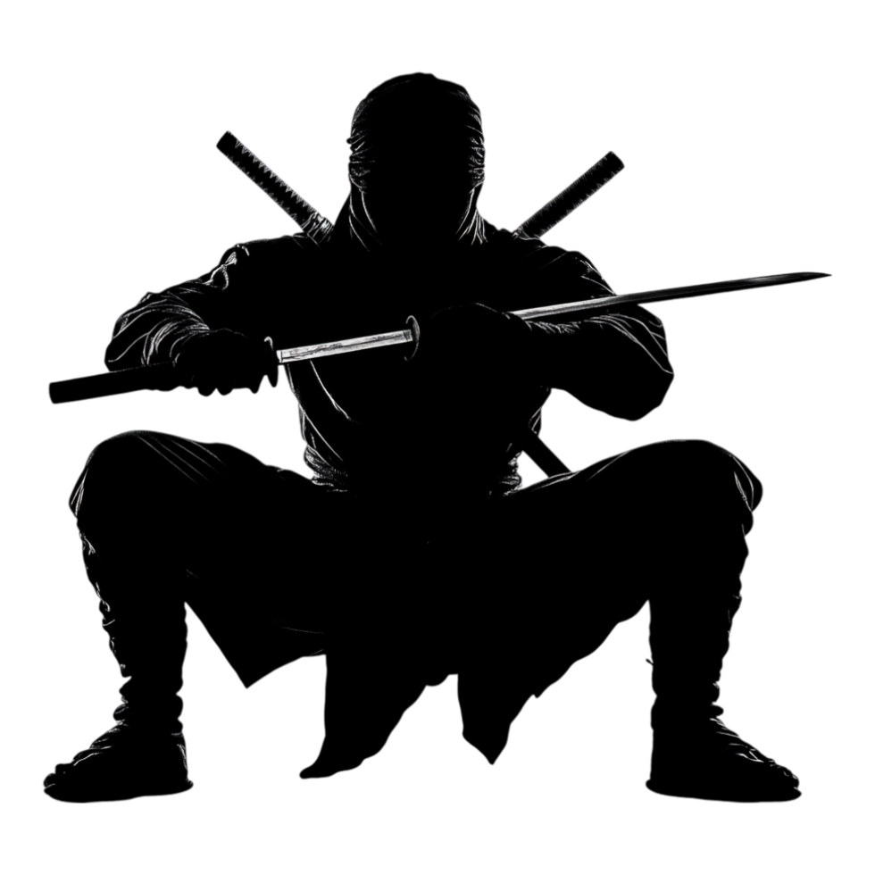 Ninja silhouette isolated against a white background png