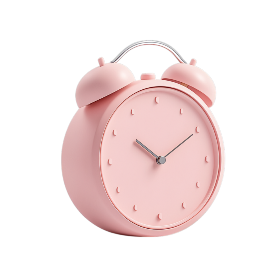 PNG Cute Pink Alarm Clock Against Transparent Background for Morning-Themed Designs, Decorative Concepts, or Lifestyle Branding