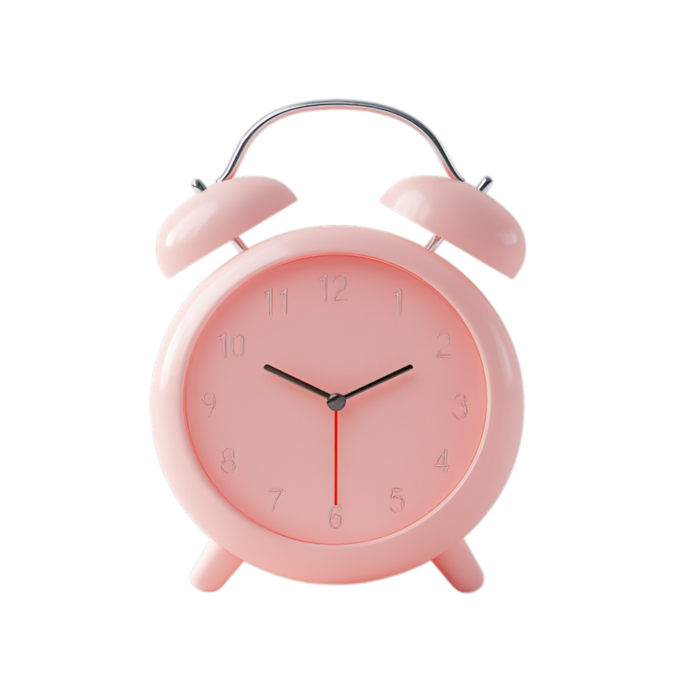 PNG Cute Pink Alarm Clock Against Transparent Background for Morning-Themed Designs, Decorative Concepts, or Lifestyle Branding