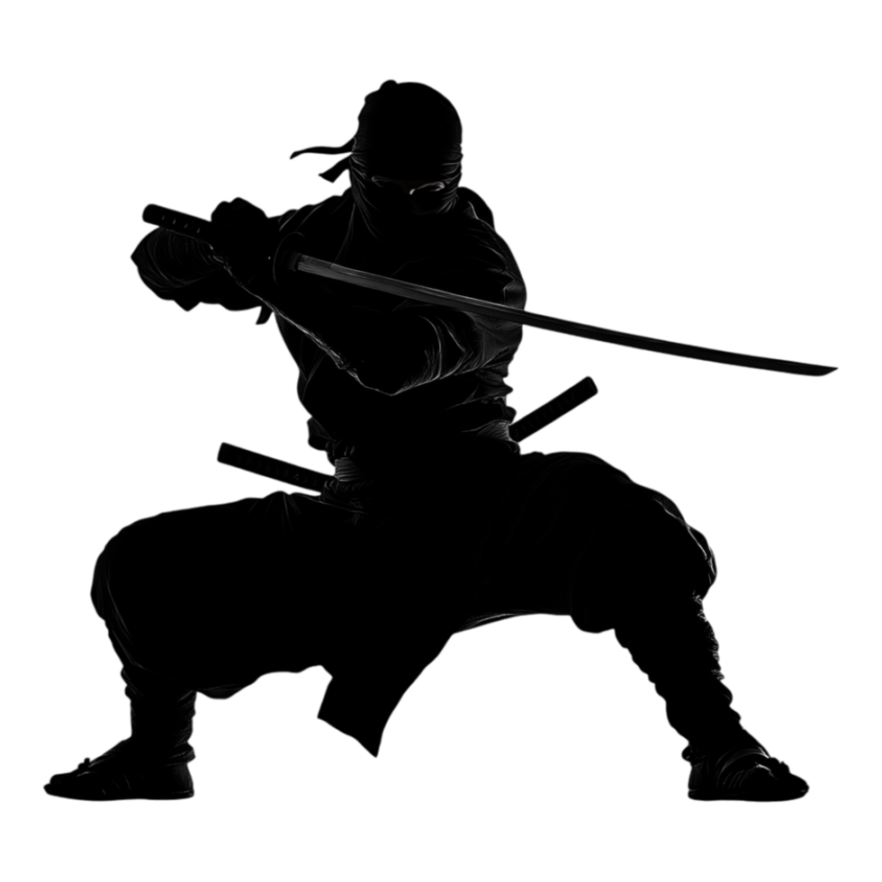 Ninja silhouette isolated against a white background png