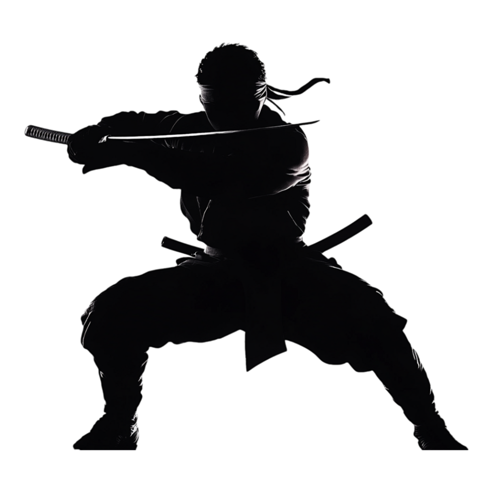 Ninja silhouette isolated against a white background png