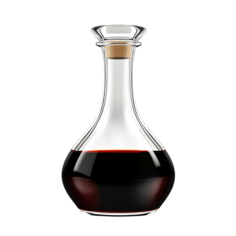 PNG Elegant Glass Decanter with Dark Liquid Against Transparent Background for Beverage Branding, Home Decor, or Elegant Marketing Campaigns