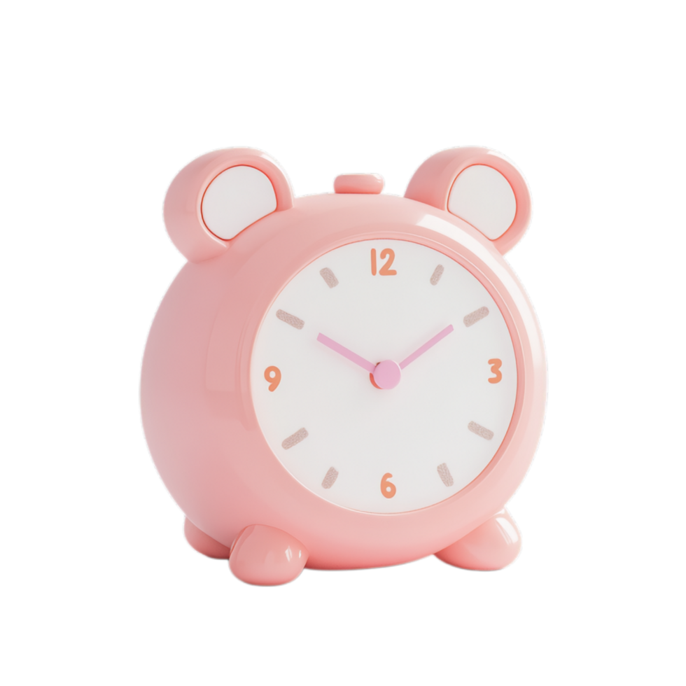 PNG Cute Pink Alarm Clock Against Transparent Background for Morning-Themed Designs, Decorative Concepts, or Lifestyle Branding
