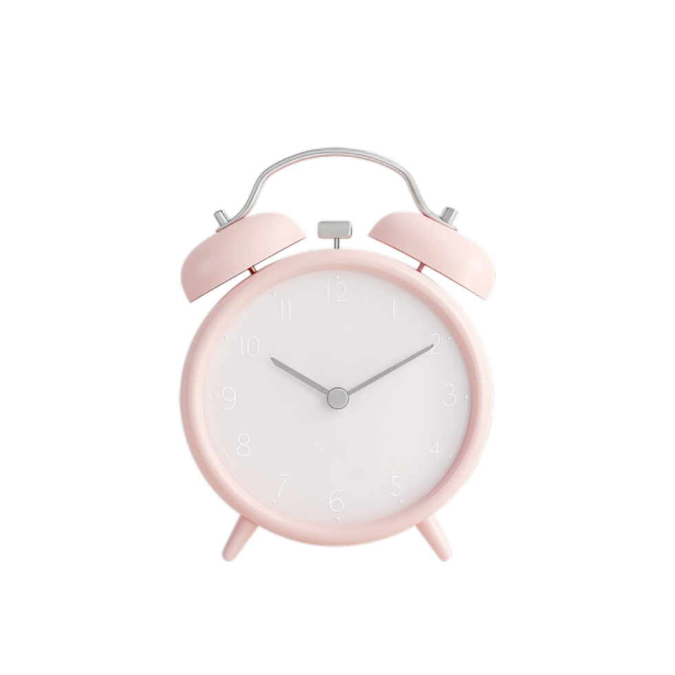 PNG Cute Pink Alarm Clock Against Transparent Background for Morning-Themed Designs, Decorative Concepts, or Lifestyle Branding