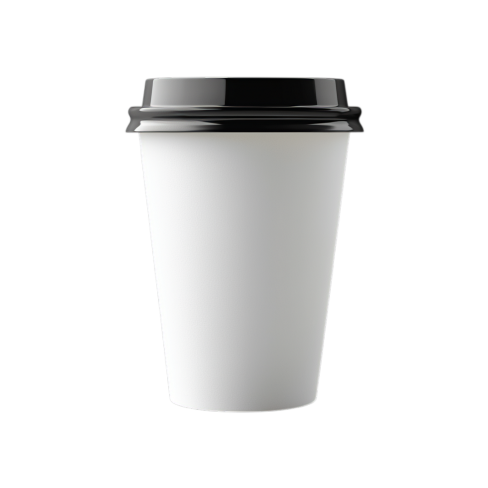 PNG Blank White Coffee Cup with Black Lid Mockup Against Transparent Background for Beverage Branding or Packaging Design