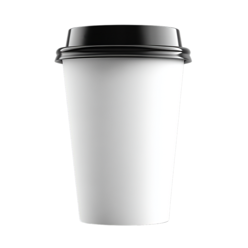 PNG Blank White Coffee Cup with Black Lid Mockup Against Transparent Background for Beverage Branding or Packaging Design