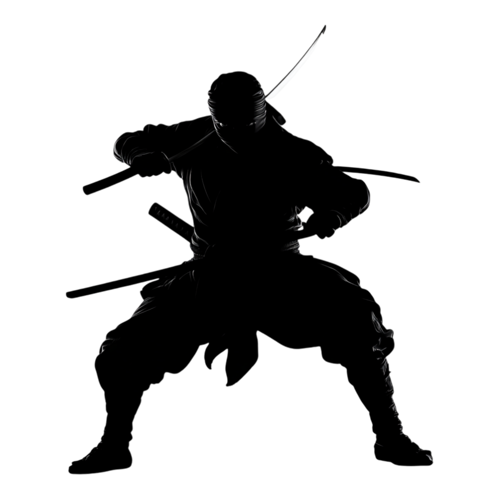 Ninja silhouette isolated against a white background png