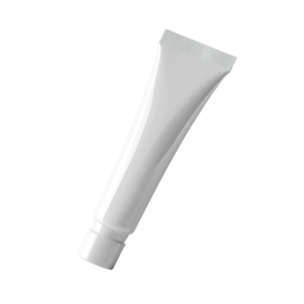 PNG Blank White Cosmetic Tube Mockup Against Transparent Background for Skincare Branding, Product Presentation, or Label Design