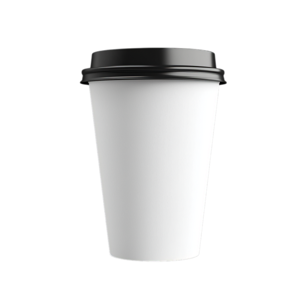 PNG Blank White Coffee Cup with Black Lid Mockup Against Transparent Background for Beverage Branding or Packaging Design