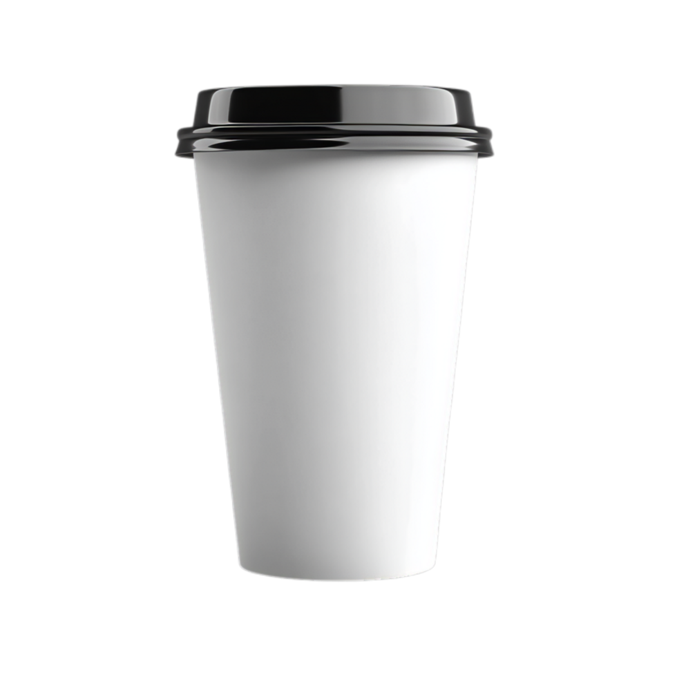 PNG Blank White Coffee Cup with Black Lid Mockup Against Transparent Background for Beverage Branding or Packaging Design