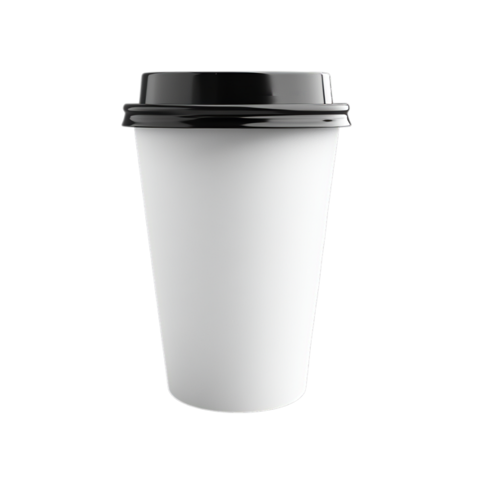 PNG Blank White Coffee Cup with Black Lid Mockup Against Transparent Background for Beverage Branding or Packaging Design