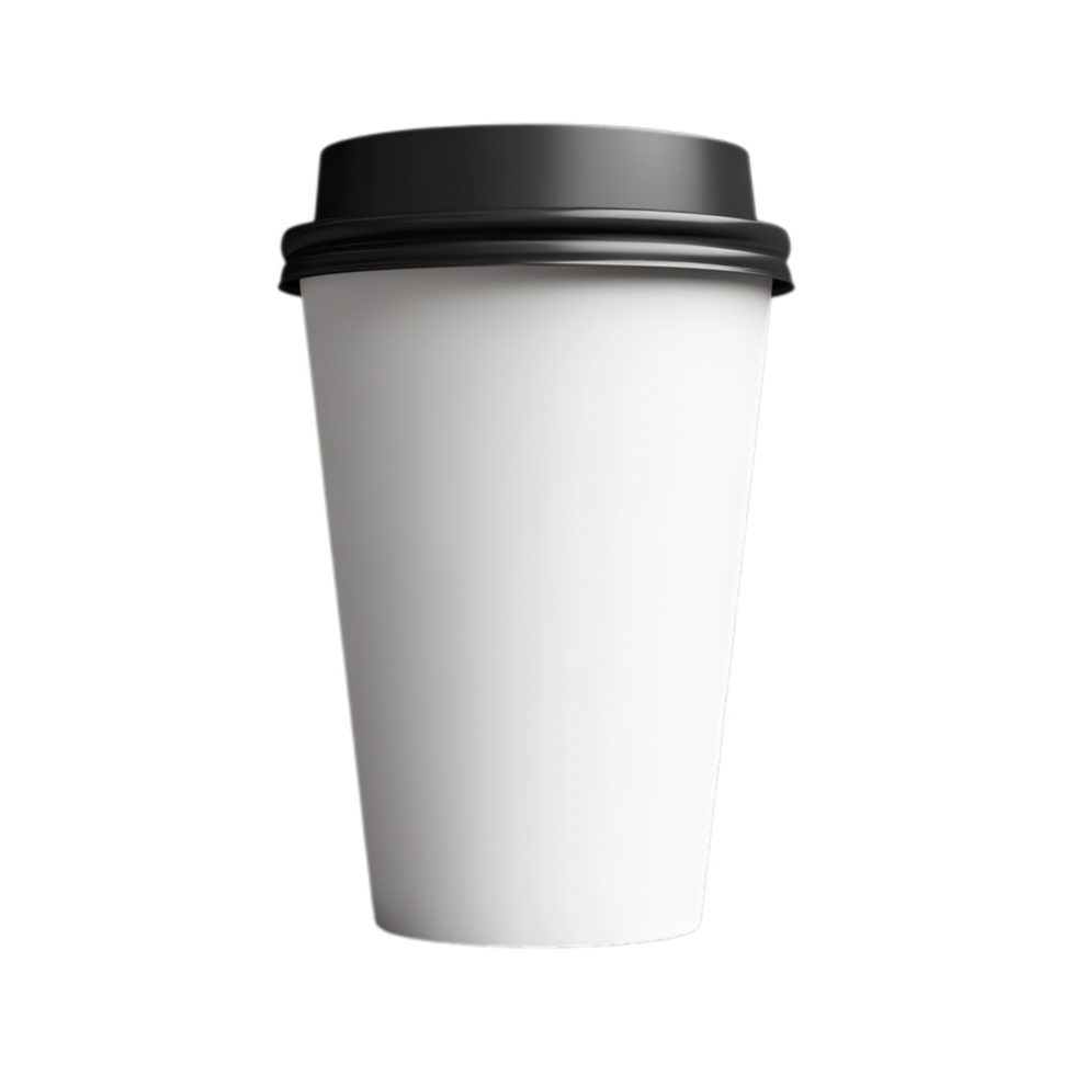 PNG Blank White Coffee Cup with Black Lid Mockup Against Transparent Background for Beverage Branding or Packaging Design