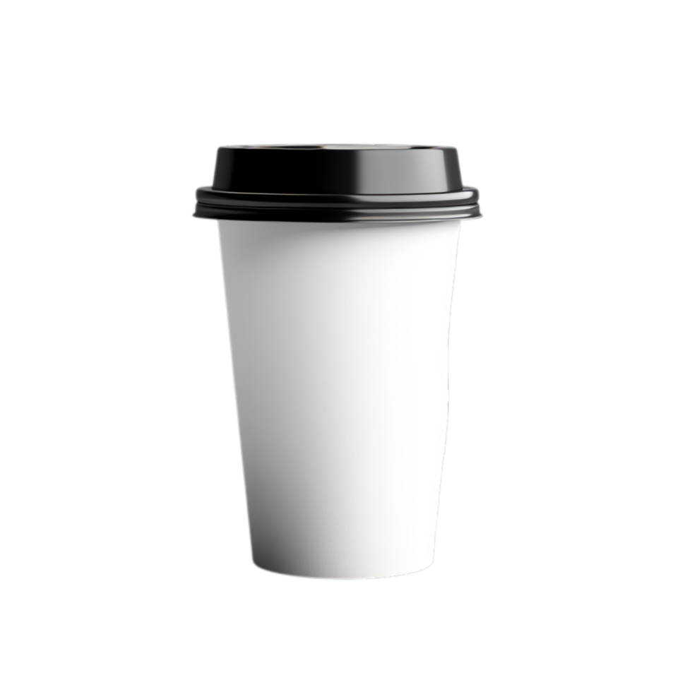 PNG Blank White Coffee Cup with Black Lid Mockup Against Transparent Background for Beverage Branding or Packaging Design