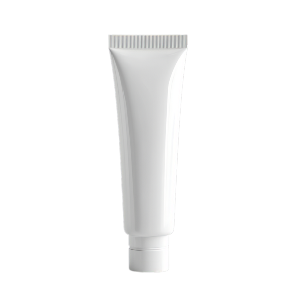PNG Blank White Cosmetic Tube Mockup Against Transparent Background for Skincare Branding, Product Presentation, or Label Design