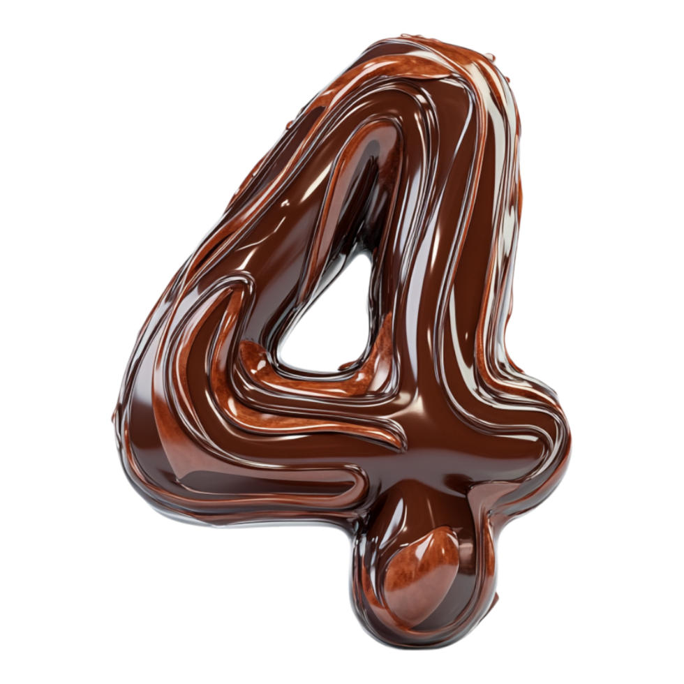 PNG Number '4' in Chocolaty Typography Style Isolated Against a Transparent Background for Modern Design Projects, Creative Branding, or Unique Typography Applications