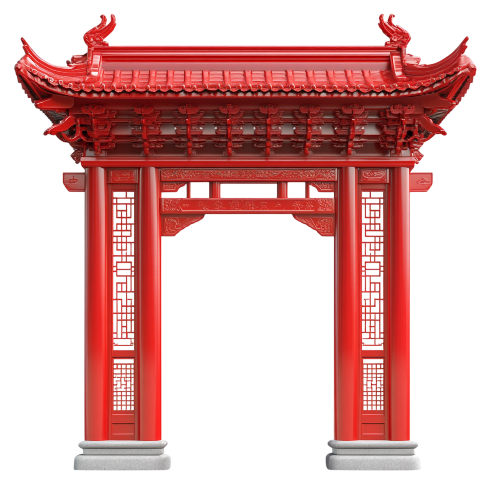 red Chinese Paifang gate on a transparent background png