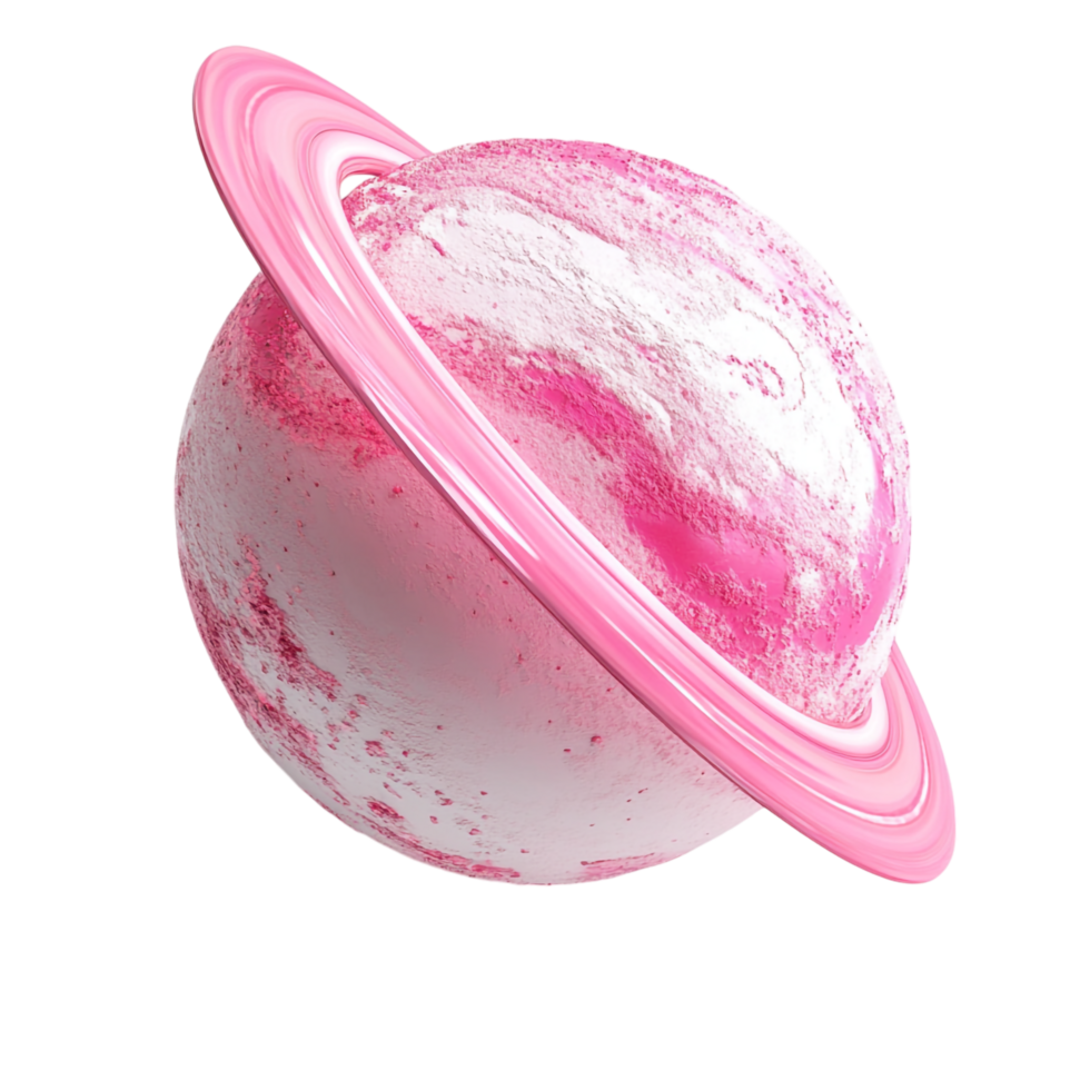 pink planet with rings on a transparent background png