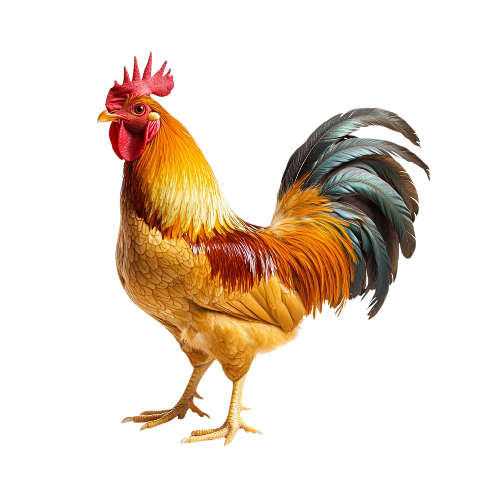 Beautiful golden rooster isolated against a transparent background png