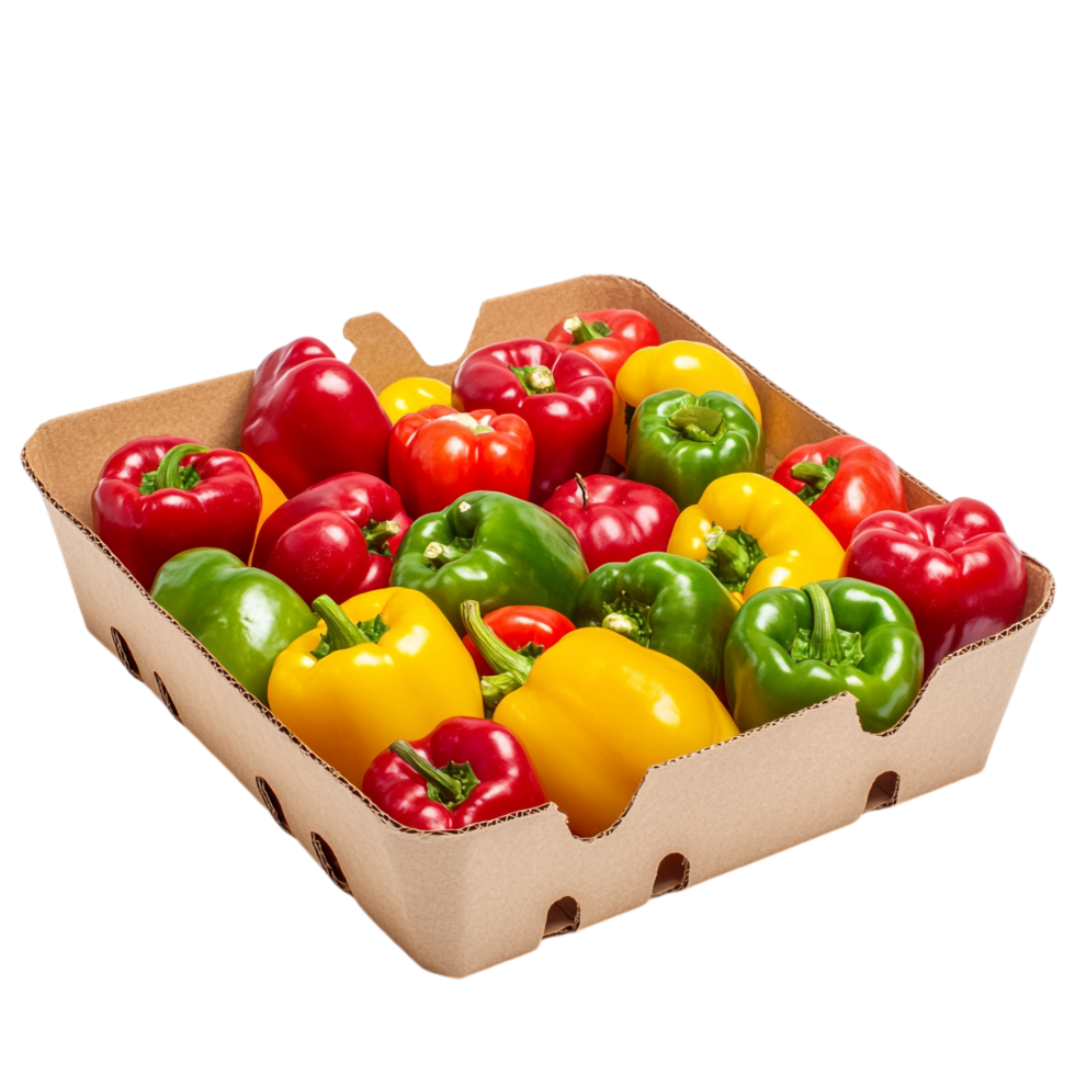 Amazing Sweet Peppers in a Cardboard Tray Isolated on transparent background png