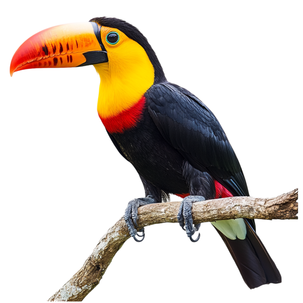 image of a toucan perched on a branch against a transparent background png