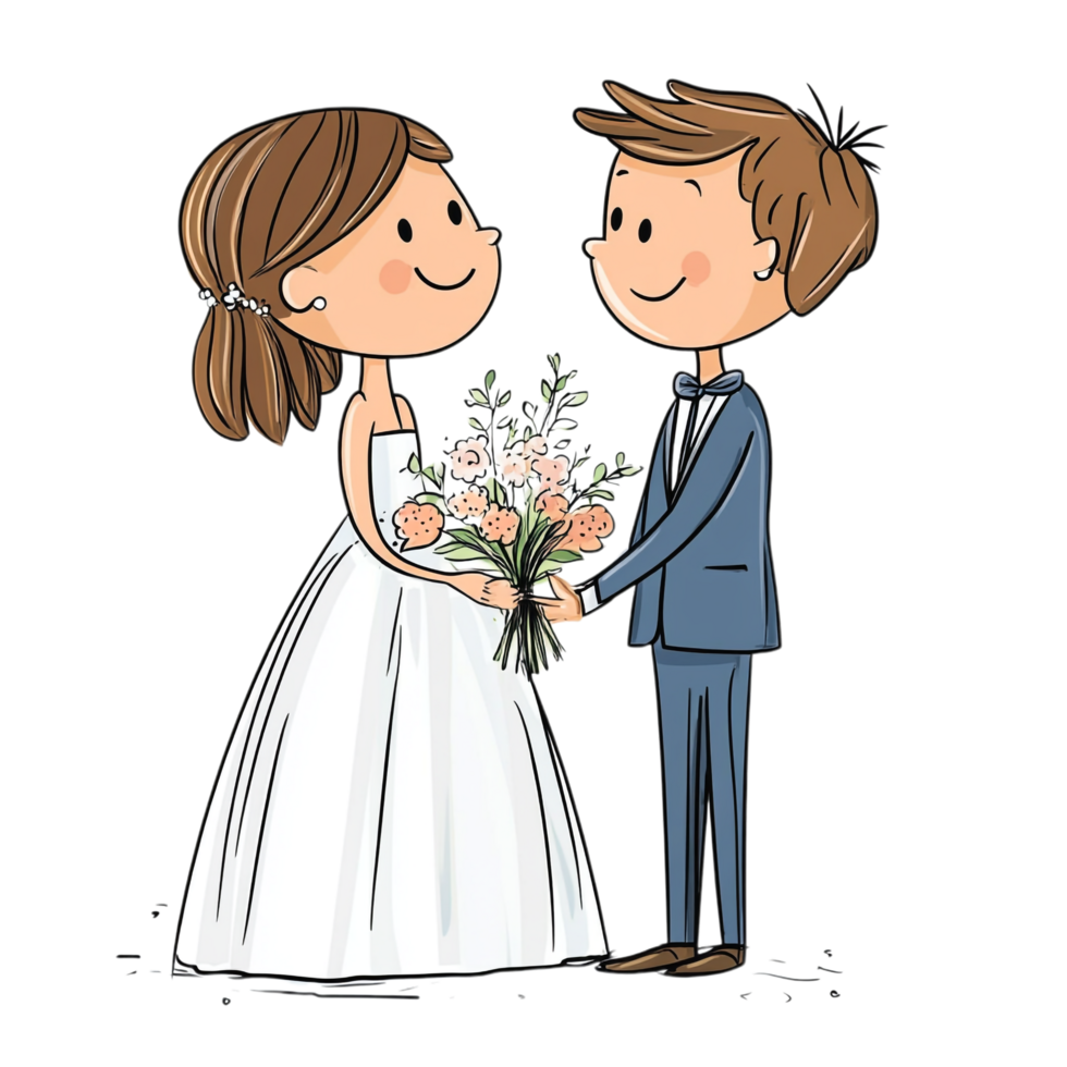 Hand drawn wedding cartoon vector illustration on a transparent background png