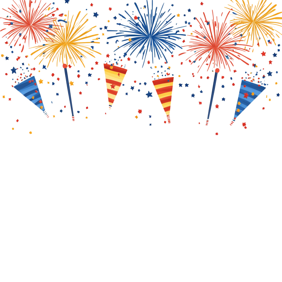 Card template with fireworks and party horns png