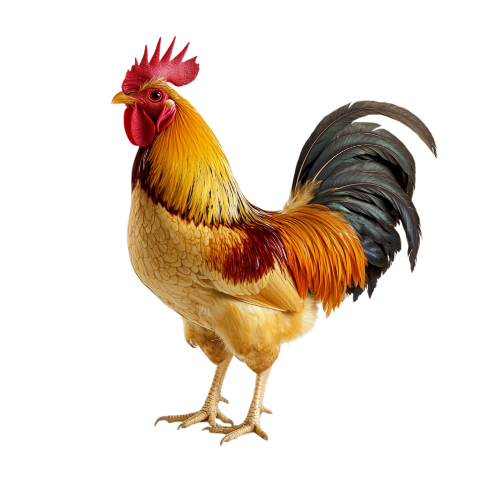 Beautiful golden rooster isolated against a transparent background png