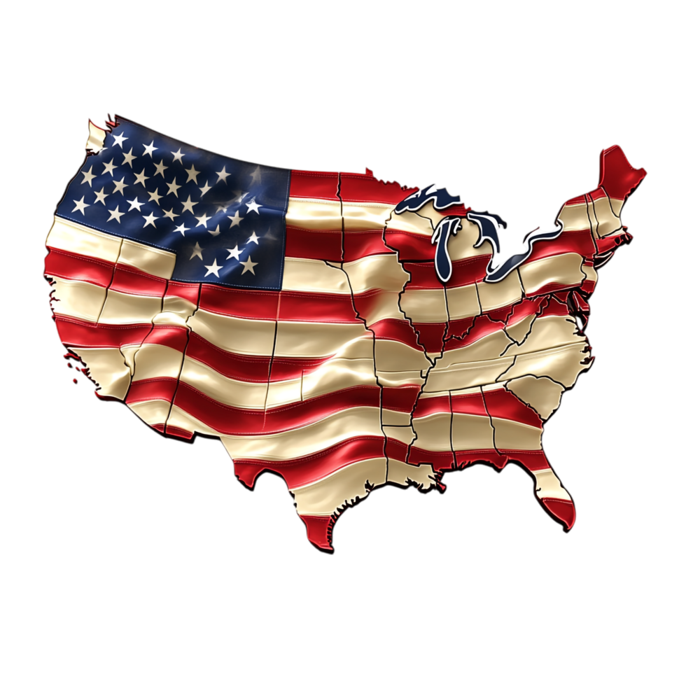 American Flag in the Shape of the Map of America Isolated on transparent background png