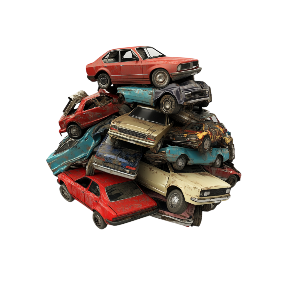 Isolated Car Junk Pile on transparent background png