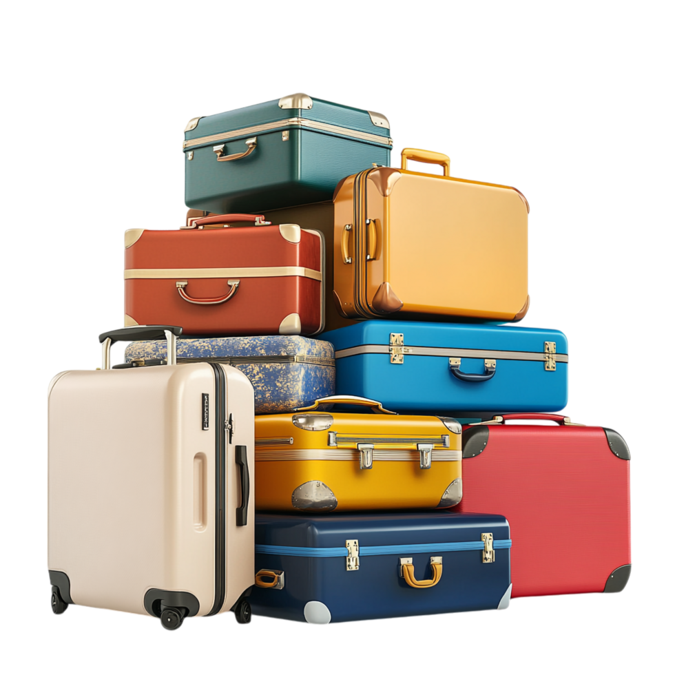 image of a pile of suitcases on a transparent background png