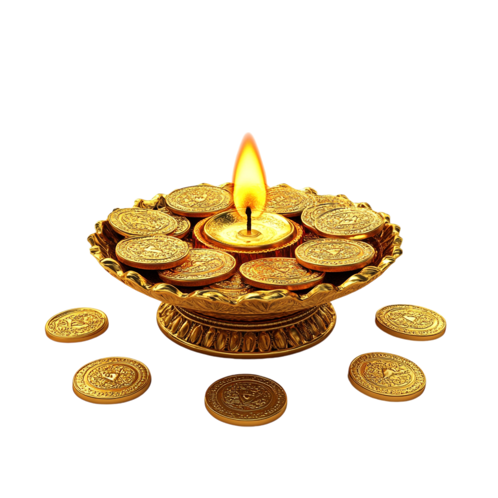 Happy Dhanteras celebration with gold coins on a transparent background png