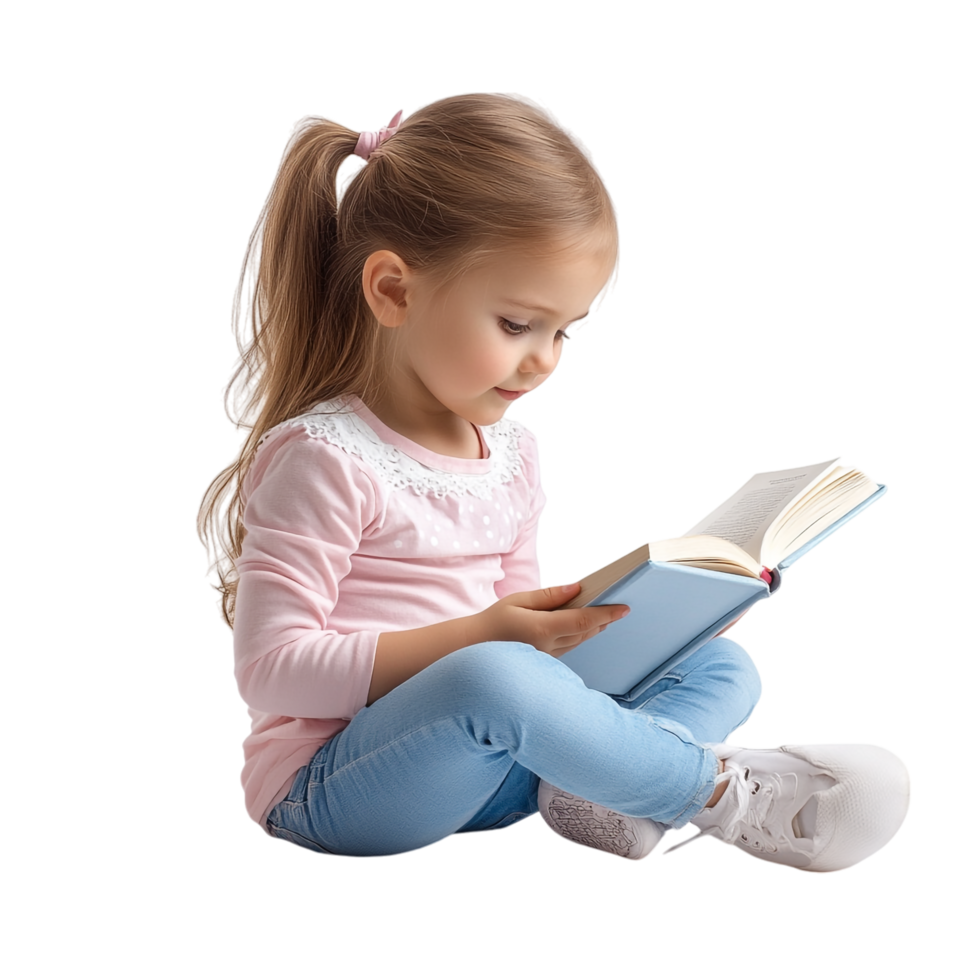 Girl Kid Reading Childrens Book on transparent background png