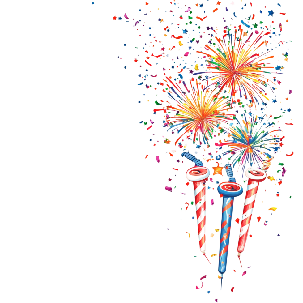 Card template with fireworks and party horns png