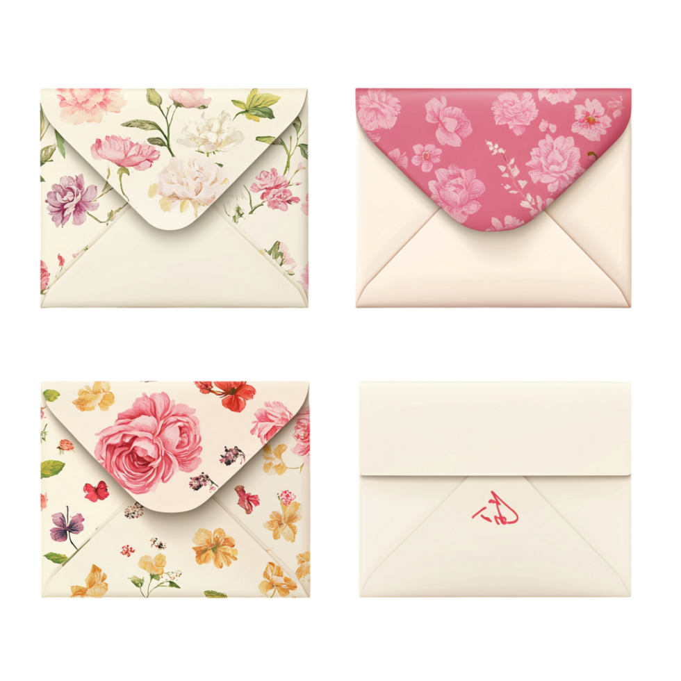 A set of six envelopes with various designs png
