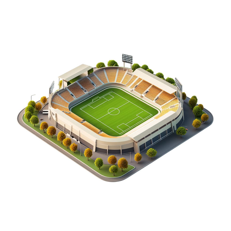 Beautiful 3D isometric stadium isolated against a transparent background png