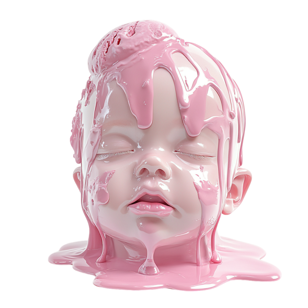 Baby face covered in ice cream isolated against a transparent background png