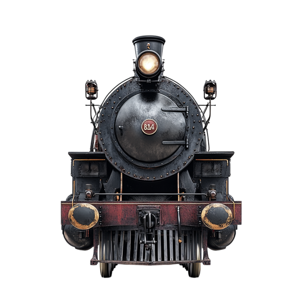 image of a steam locomotive train front view on a transparent background png