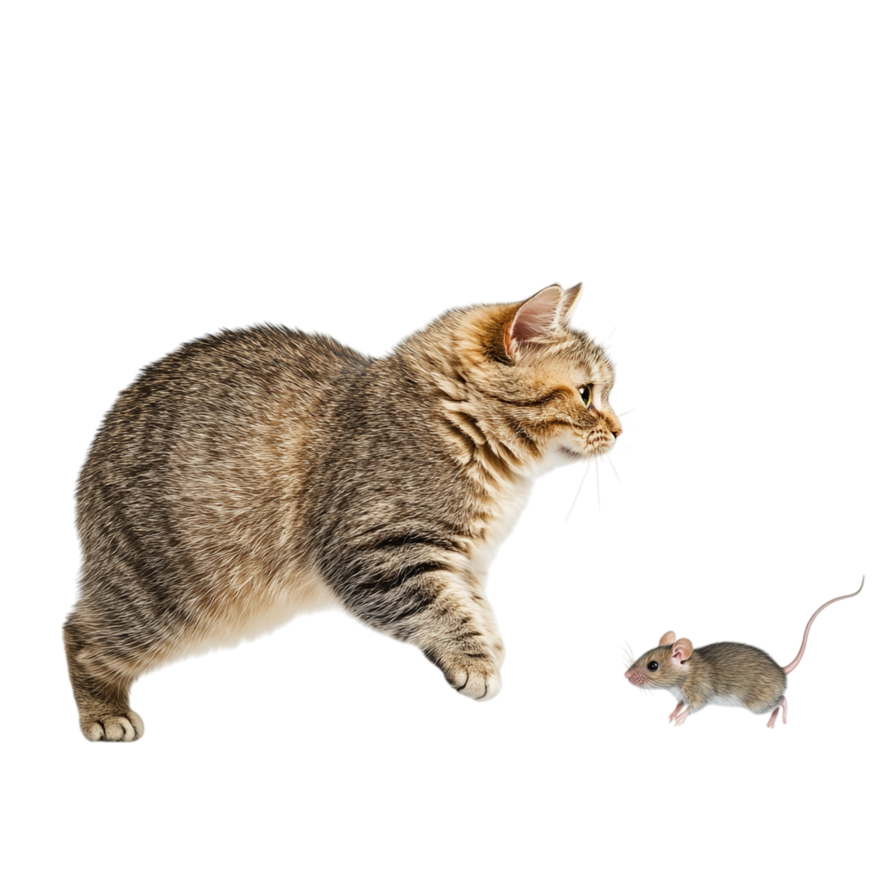 Cat chasing a mouse isolated on transparent background png